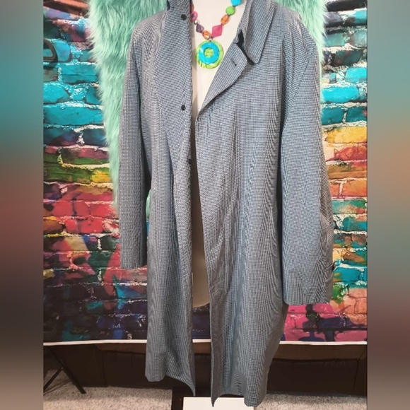 London Fog Men's Parliament Plush Gray Houndstooth Trench Coat Size 40 Reg - Picture 13 of 15